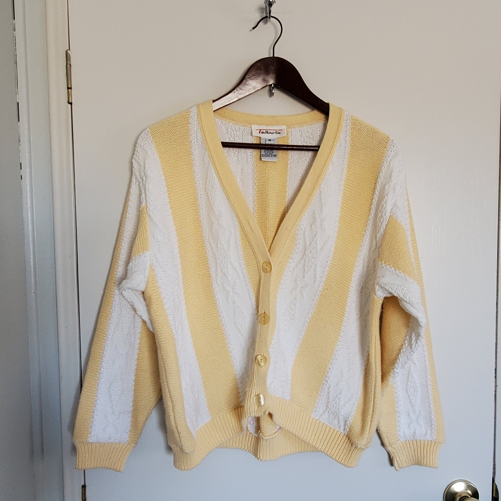 Vintage Talbots Cardigan Women's M Yellow And White Striped